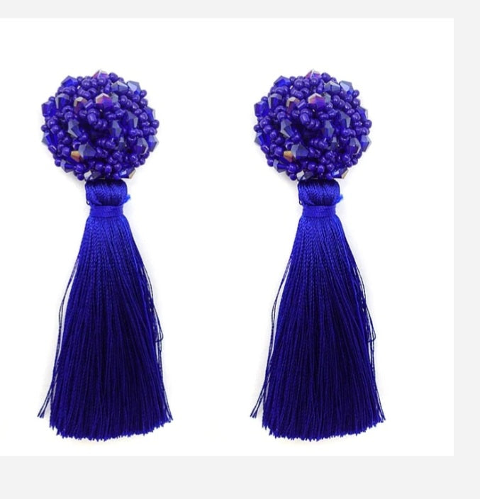 Too Much Class Tassel Earrings ( Blue)