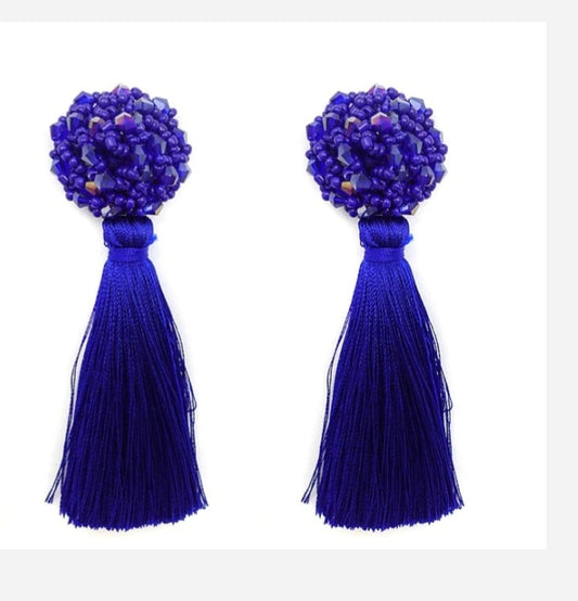 Too Much Class Tassel Earrings ( Blue)