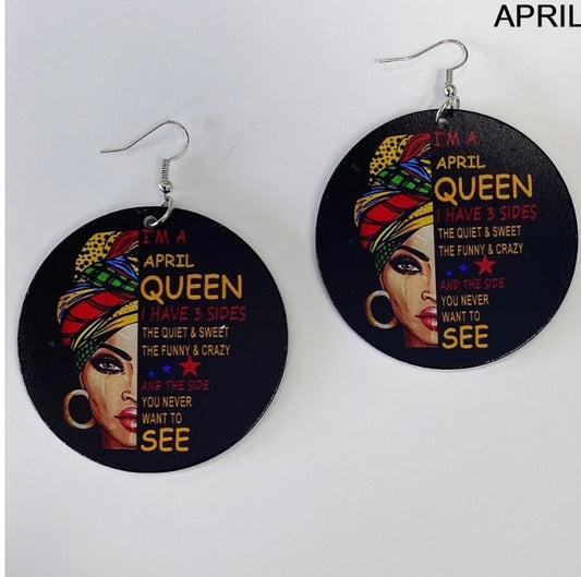 Birth Month Wooden Earrings