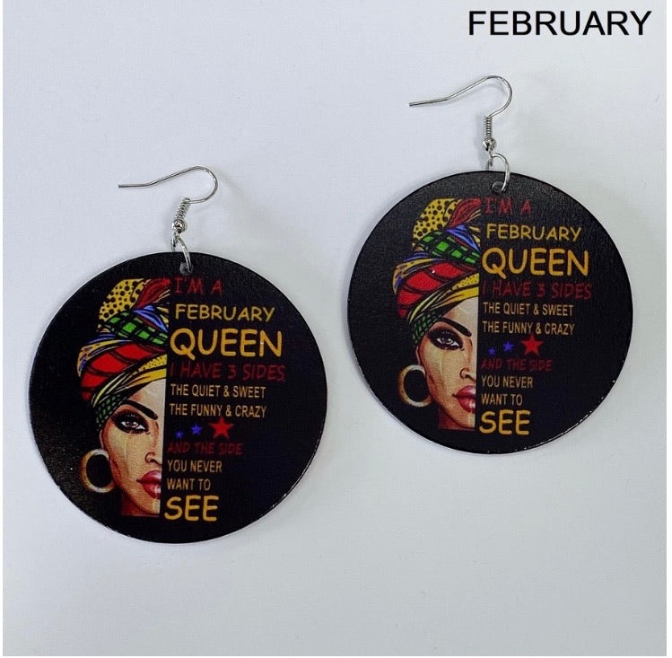 Birth Month Wooden Earrings