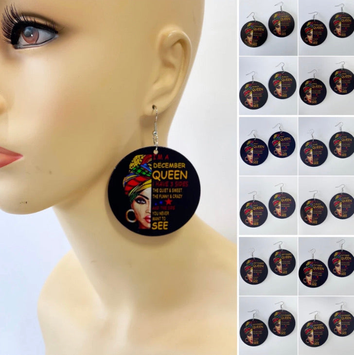 Birth Month Wooden Earrings