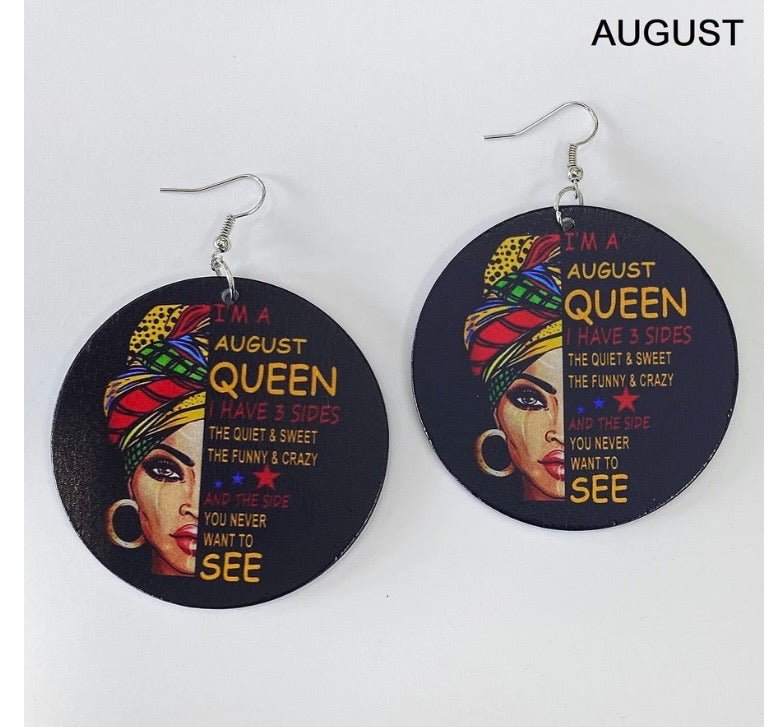 Birth Month Wooden Earrings