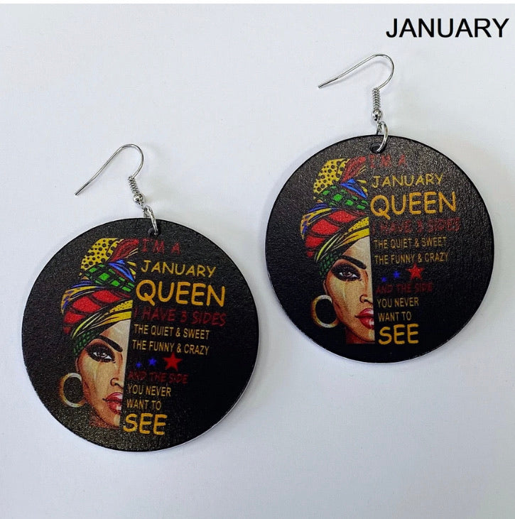 Birth Month Wooden Earrings