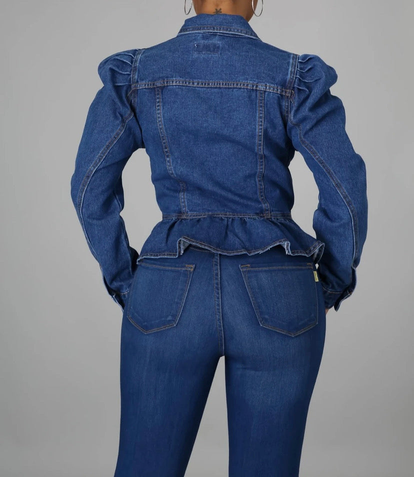Cropped and Ruffled Denim Jacket