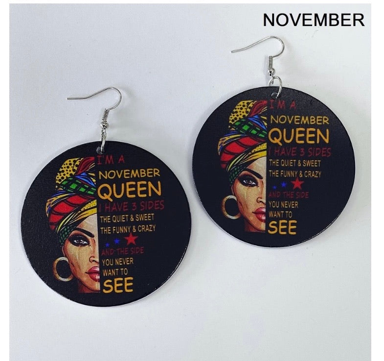 Birth Month Wooden Earrings