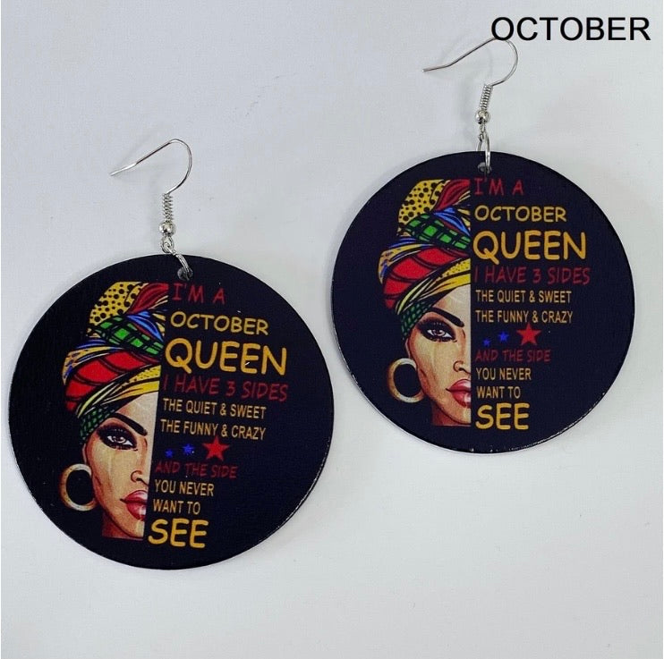 Birth Month Wooden Earrings