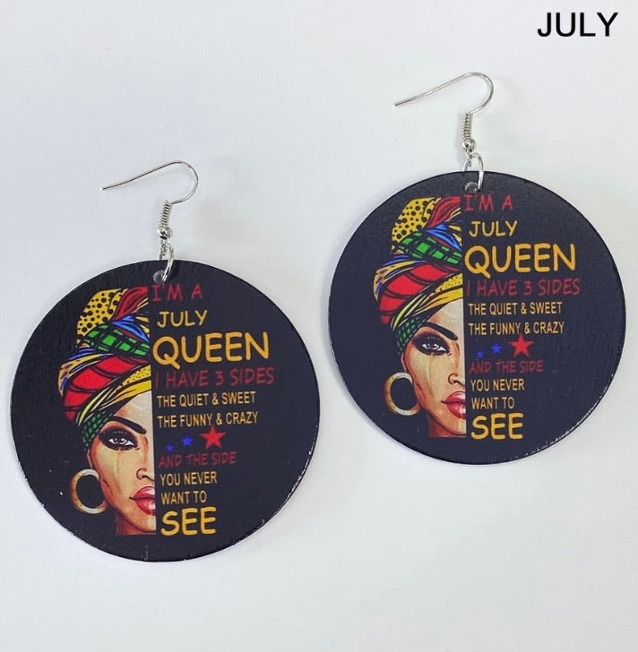 Birth Month Wooden Earrings