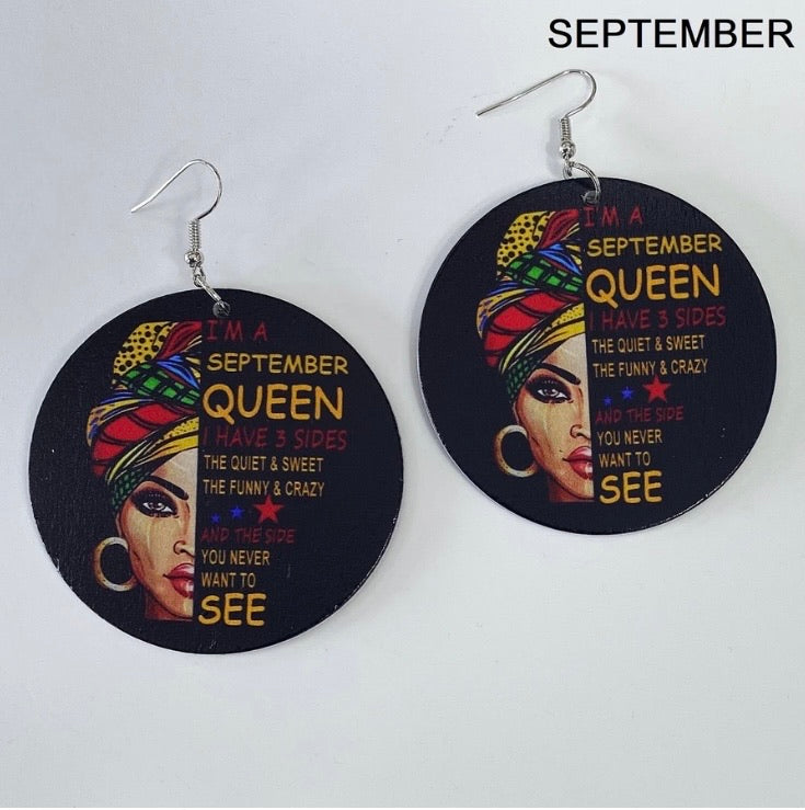 Birth Month Wooden Earrings
