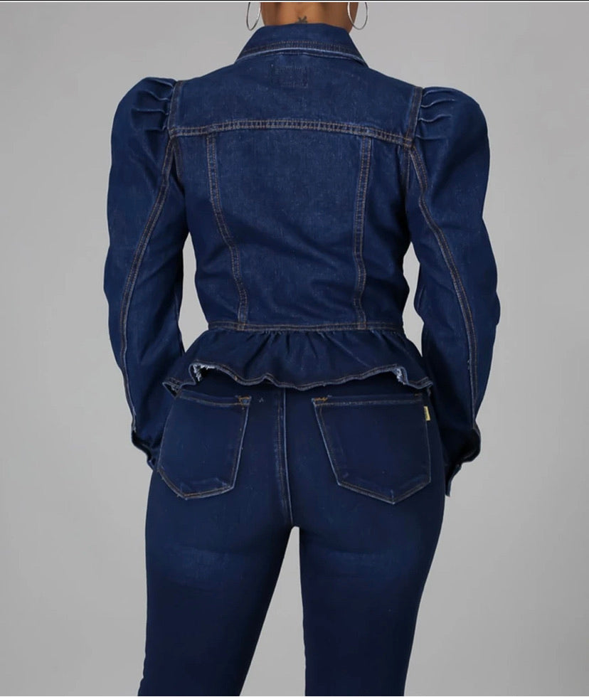 Cropped and Ruffled Denim Jacket