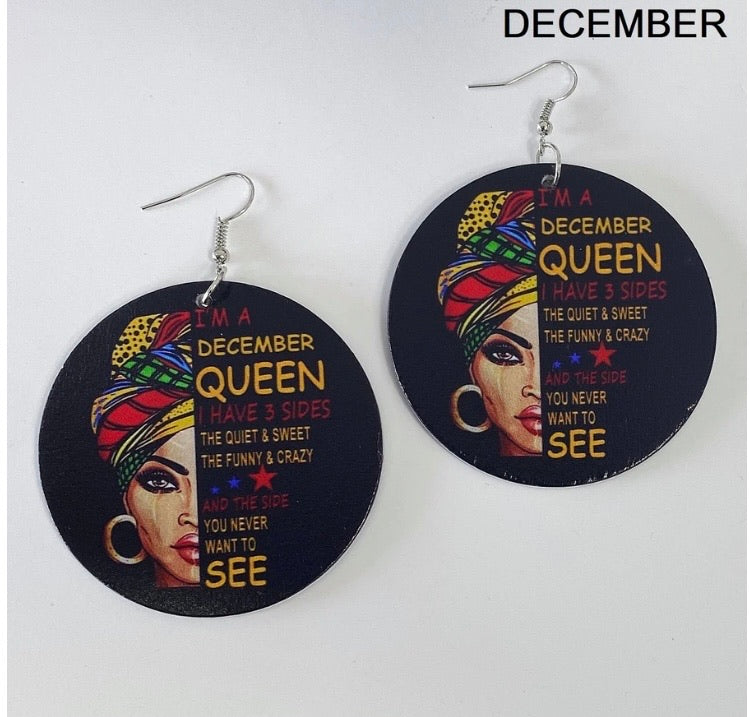 Birth Month Wooden Earrings