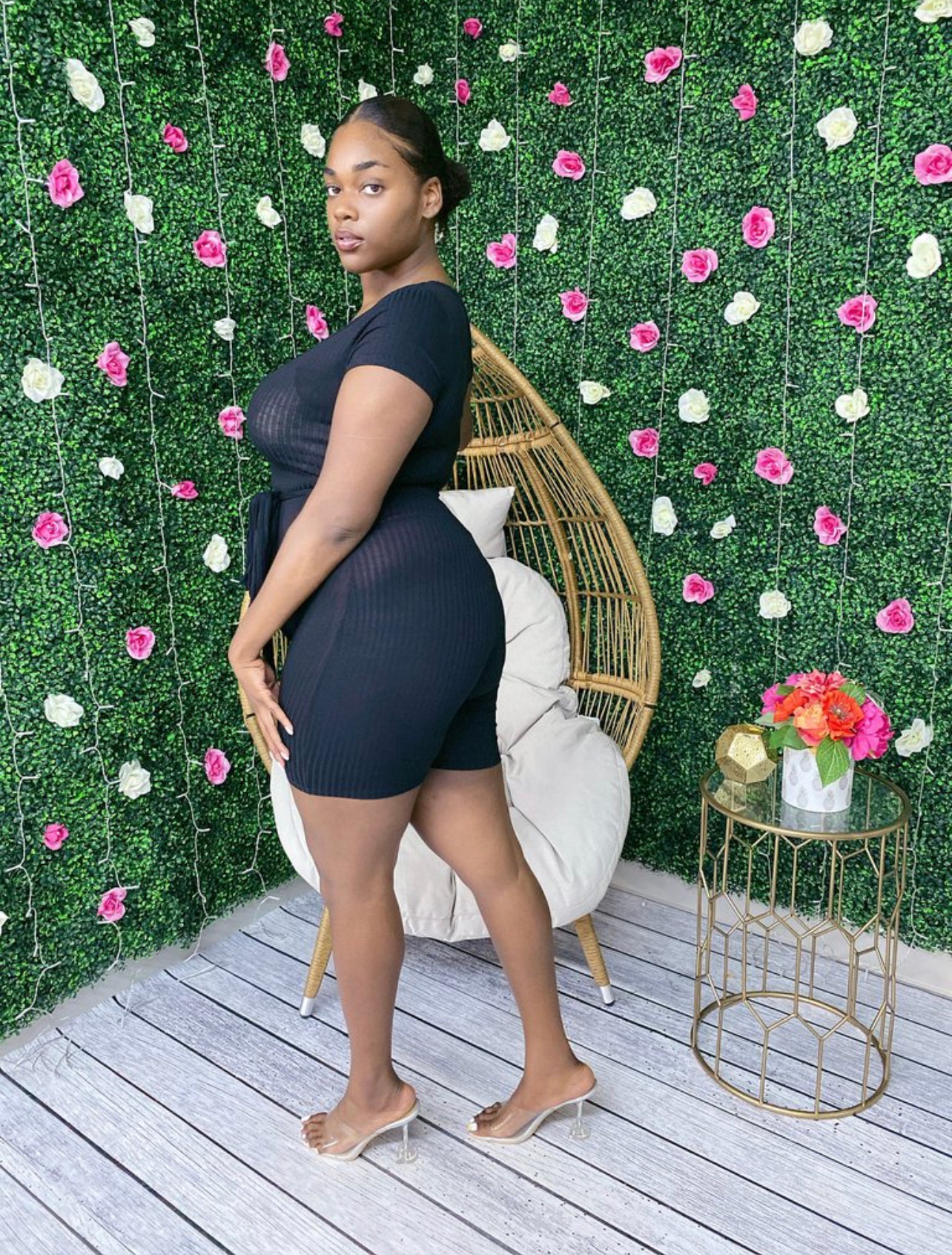 Solid V Neck Romper (Plus)
