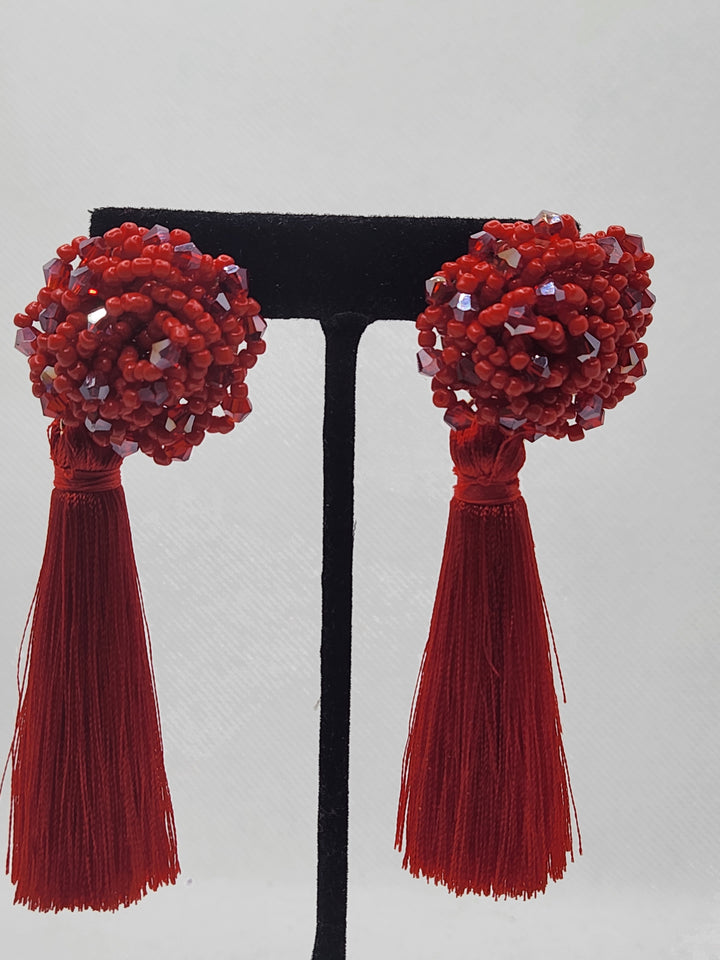 Too Much Class Tassel Earrings (Red)