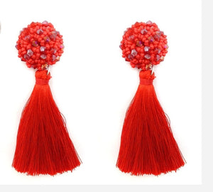Too Much Class Tassel Earrings (Red)