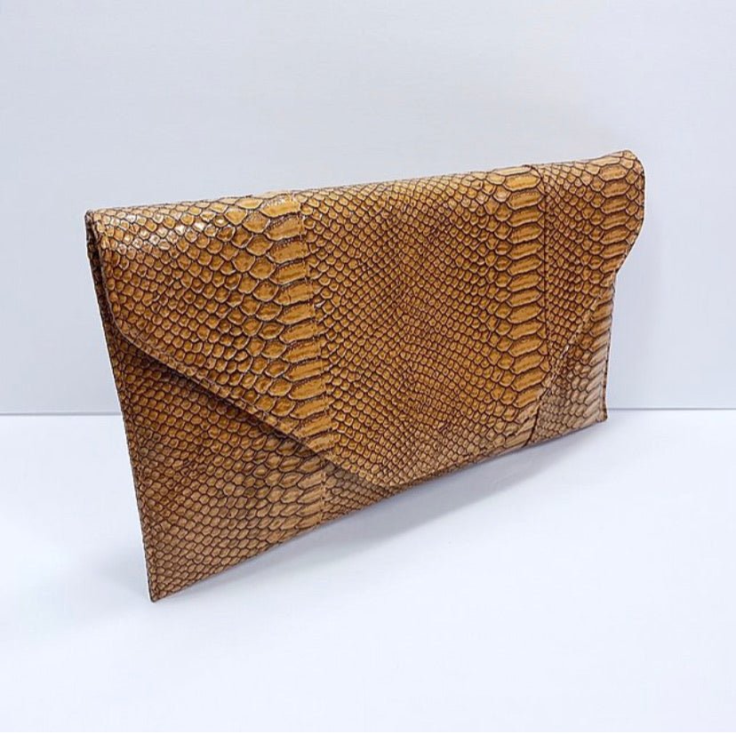 Sale! Brown and lilac snakeskin clutch | foldover store clutch bag | envelope clutch | leather clutch bag | python bag | snakeskin bag