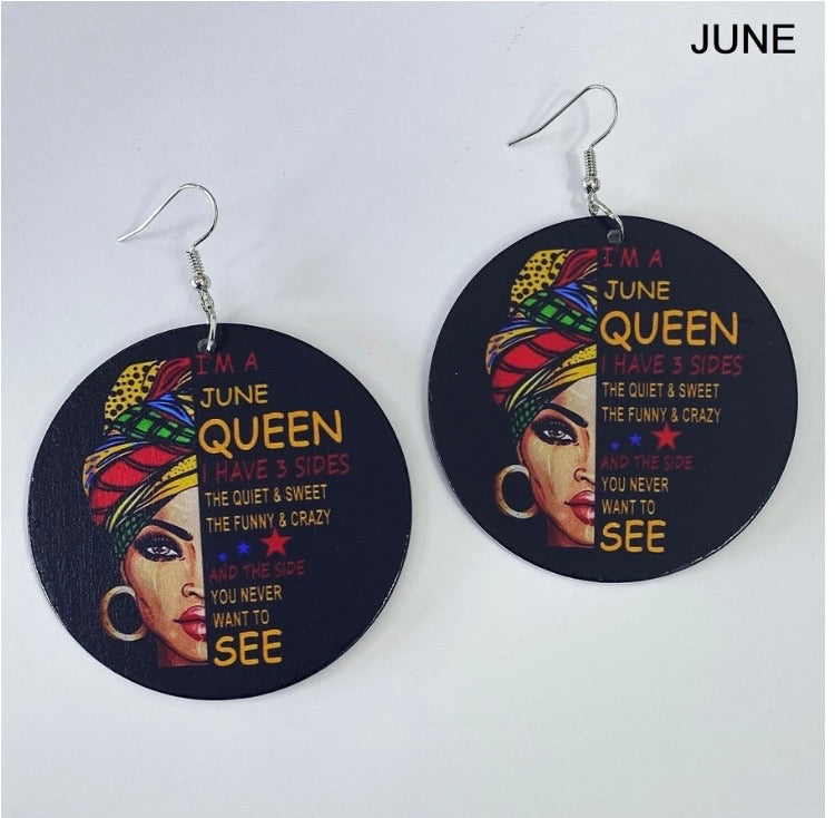 Birth Month Wooden Earrings