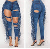 Ripped and Fringed Denim Jeans