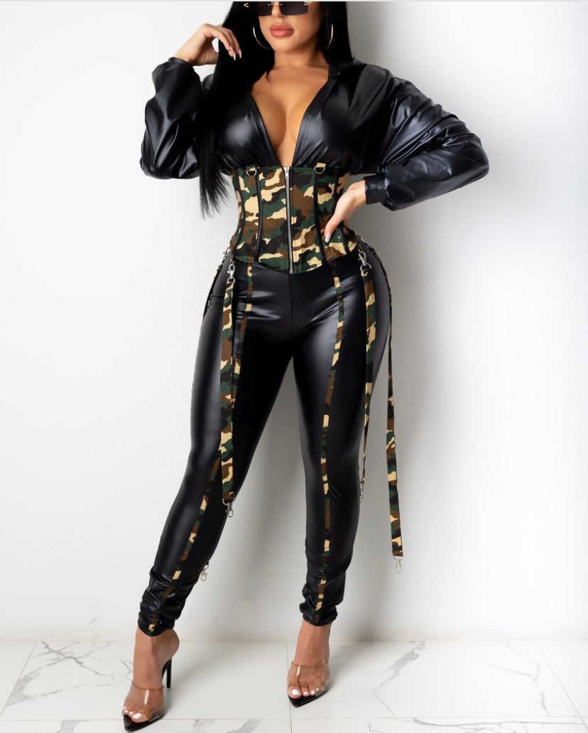 When leather Meets Camo 2 pc set