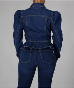 Cropped and Ruffled Denim Jacket