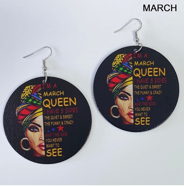 Birth Month Wooden Earrings